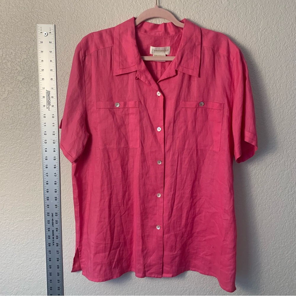 Chic Fuchsia oversized Button-Down linen Blouse, top, shirt